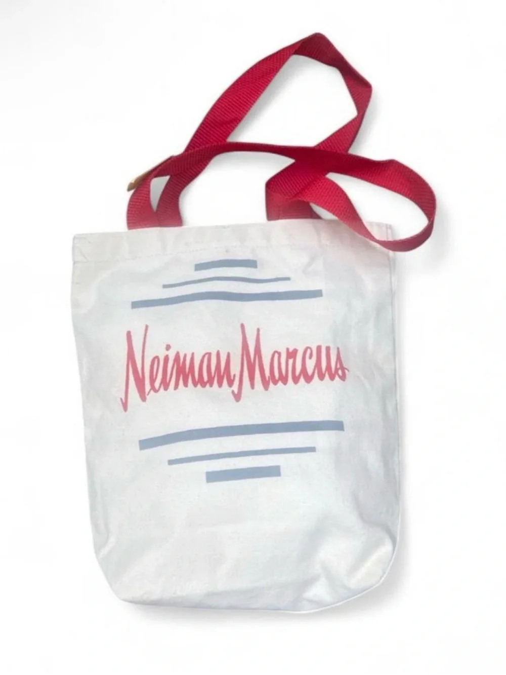 Neiman Marcus Vintage Cream Canvas Tote with Red Handles Red Logo& Gray Stripes